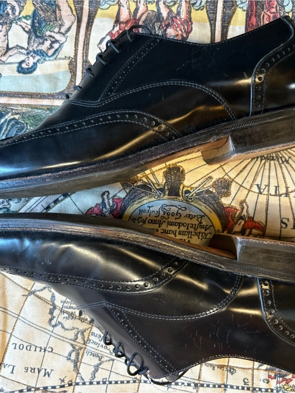 Johnston & Murphy Black Leather Brogue Wingtip Oxfords